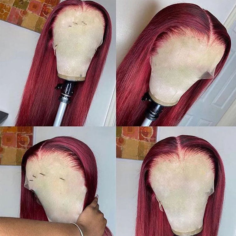 99J Burgundy Straight Human Hair 13X4/13x6 HD Lace Front Wig Brazilian Virgin Hair - Ossilee Hair
