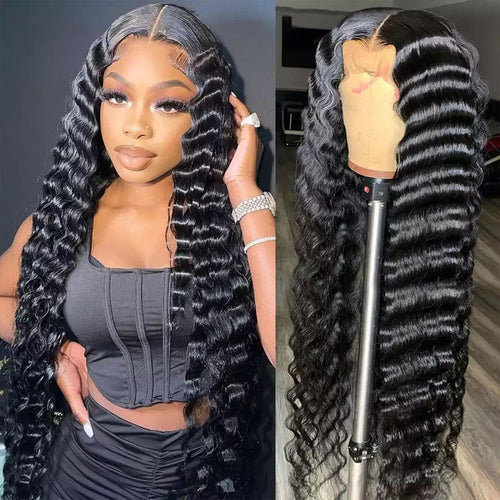 Invisible HD Lace Loose Deep Wave Wig 13x4 Lace Frontal Wigs Loose Curly Human Hair Pre Plucked Lace Wigs 10A Virgin Hair - Ossilee Hair