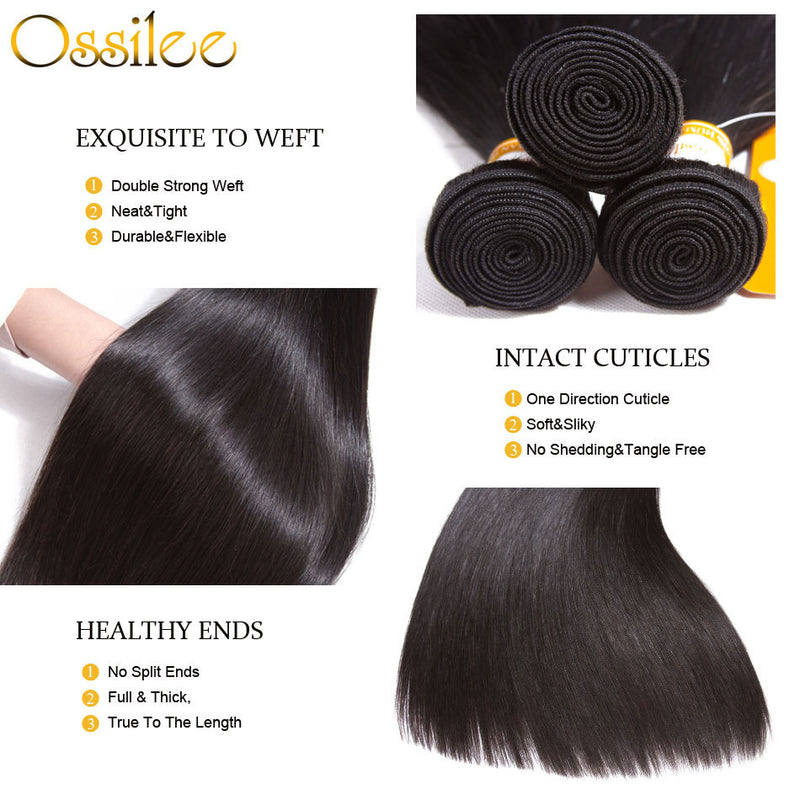 3 Bundles 9A Malaysian Straight Virgin Hair Weave No Shedding ,Can Be Dyed - Ossilee Hair