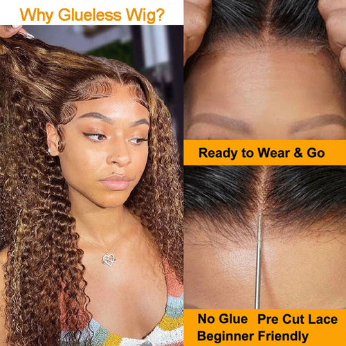 Pre Cut Lace Glueless Human Hair Wig 4/27 Highlight Deep Wave Lace Front Wigs