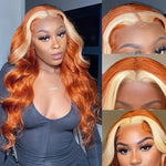 13x4 13x6 Full Lace Frontal Wig Human Hair Skunk Stripe Ginger Blonde Highlight Body Wave Wig