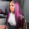 Pink Highlight Color Straight Human Hair 13x6 HD Lace Frontal Wig