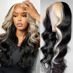 13x6 Full Frontal Wig Skunk Stripe Blonde Highlight Body Wave Human Hair Wigs