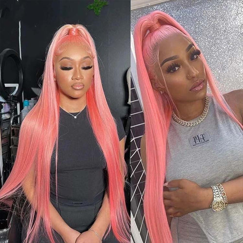 Pink Color 13x4 13x6 HD Lace Frontal Wig Straight Human Hair