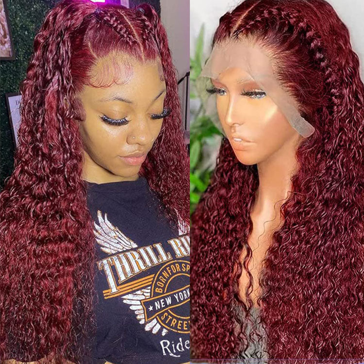 99J Burgundy Deep Wave Human Hair 13x6 HD Lace Frontal Wig