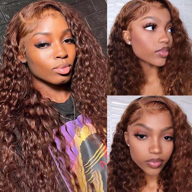 Color 4 Chocolate Brown 13x4 Deep Wave Human Hair Lace Frontal Wig