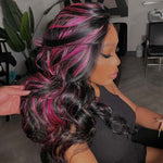 Pink Highlight Color Body Wave Human Hair 13x6 HD Lace Frontal Wig