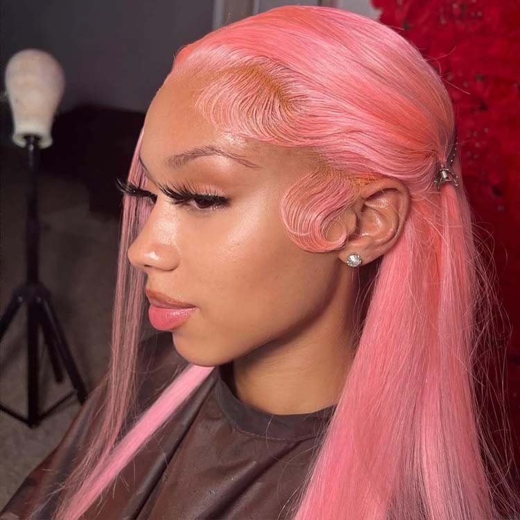 Pink Color 13x4 13x6 HD Lace Frontal Wig Straight Human Hair