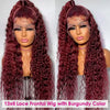 99J Burgundy Deep Wave Human Hair 13x6 HD Lace Frontal Wig