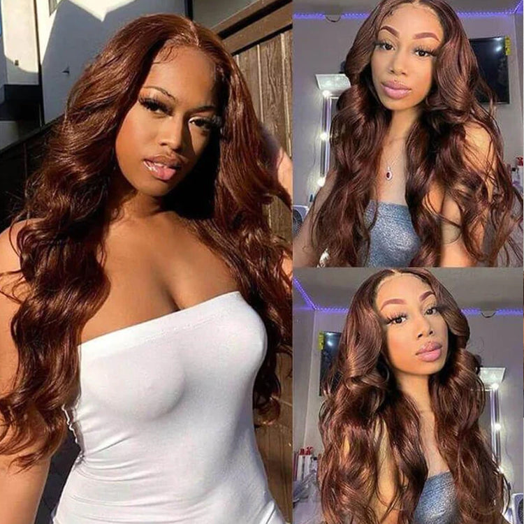 Chocolate Brown 360 HD Lace Frontal Wig Pre Plucked Body Wave Human Hair Wig