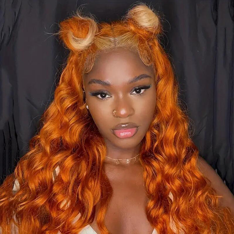 13x4 13x6 Full Lace Frontal Wig Human Hair Skunk Stripe Ginger Blonde Highlight Body Wave Wig