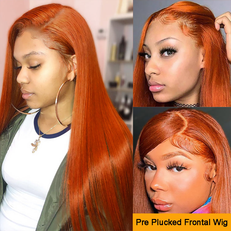 #350 Ginger Orange Human Hair Wigs Straight 360 HD Lace Frontal Wigs