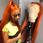 #350 Ginger Orange Human Hair Wigs Straight 360 HD Lace Frontal Wigs