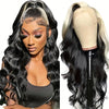 13x6 Full Frontal Wig Skunk Stripe Blonde Highlight Body Wave Human Hair Wigs