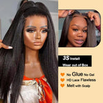 Pre Cut Lace Glueless Kinky Straight Human Hair Wig Pre Plucked with Elastic Band