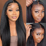 Pre Cut Lace Glueless Kinky Straight Human Hair Wig Pre Plucked with Elastic Band