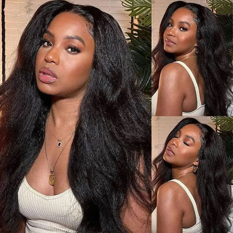 Pre Cut Lace Glueless Kinky Straight Human Hair Wig Pre Plucked with Elastic Band