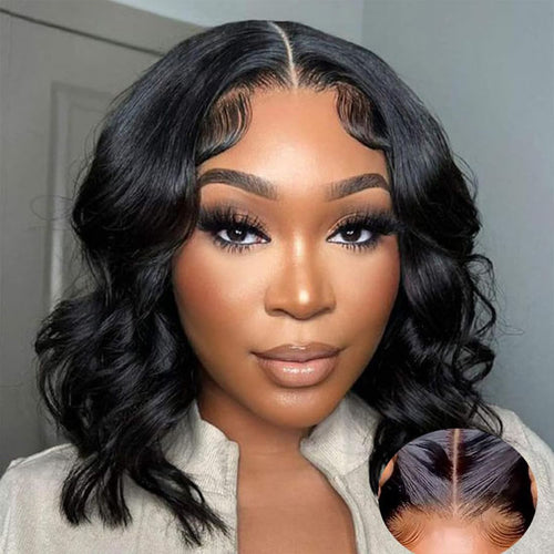 Pre Cut Lace Glueless Human Hair Wig 3D Body Wave Bob Wig