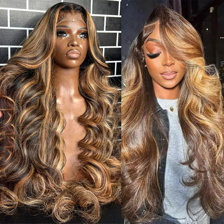 4/27 Highlight Wig Human Hair Body Wave 360 HD Lace Frontal Wig