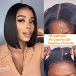 Pre Cut Lace Glueless Wig Straight Bob Wig Human Hair