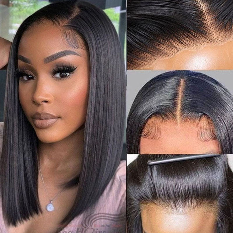 Pre Cut Lace Glueless Wig Straight Bob Wig Human Hair