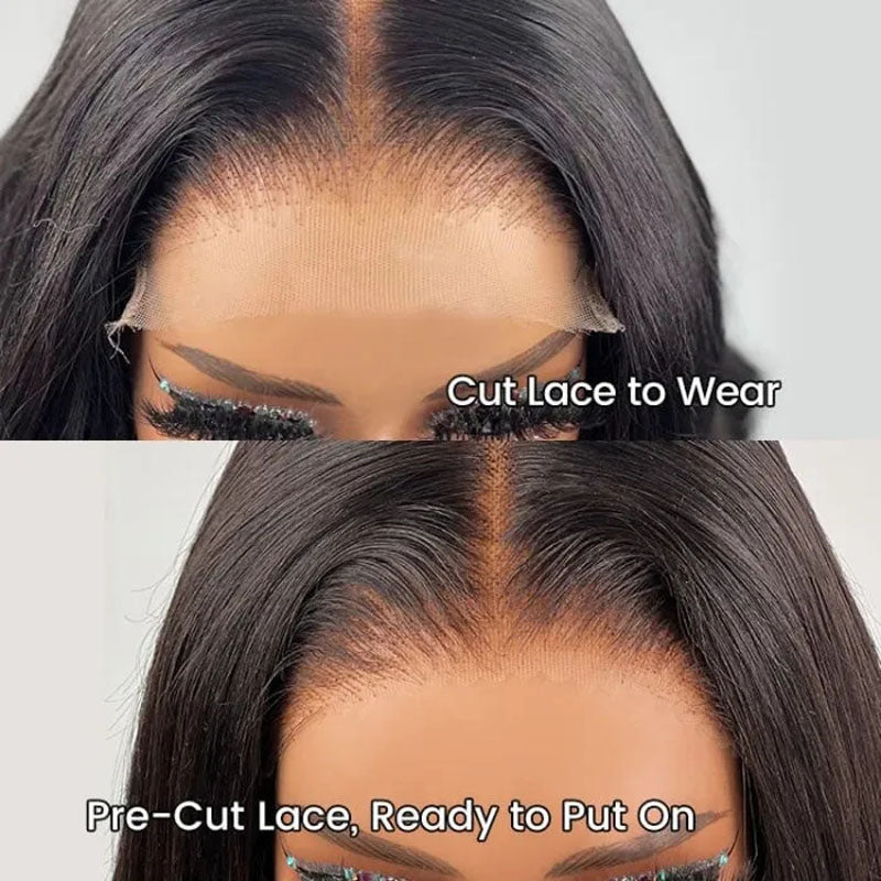 Pre Cut Lace Glueless Wig Straight Bob Wig Human Hair