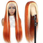 13x4 13x6 Full Lace Frontal Wig Human Hair Skunk Stripe Ginger Blonde Highlight Straight Hair Wig