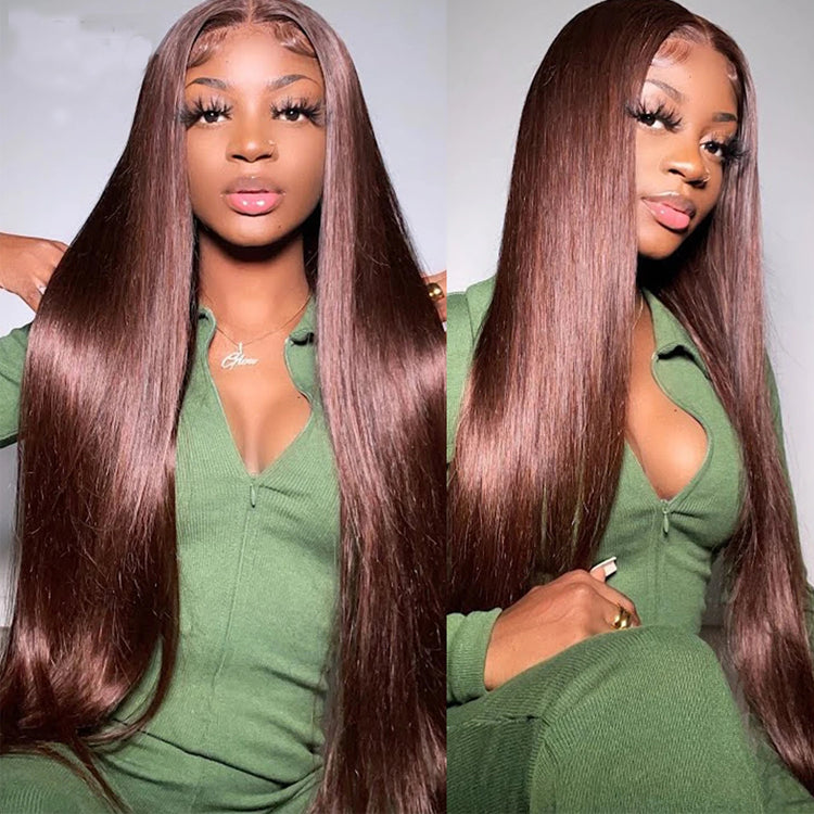 Chocolate Brown 360 HD Lace Frontal Wig Pre Plucked Striaght Human Hair Wig