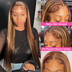 4/27 Highlight Wig Human Hair Straight 360 HD Full Lace Frontal Wig