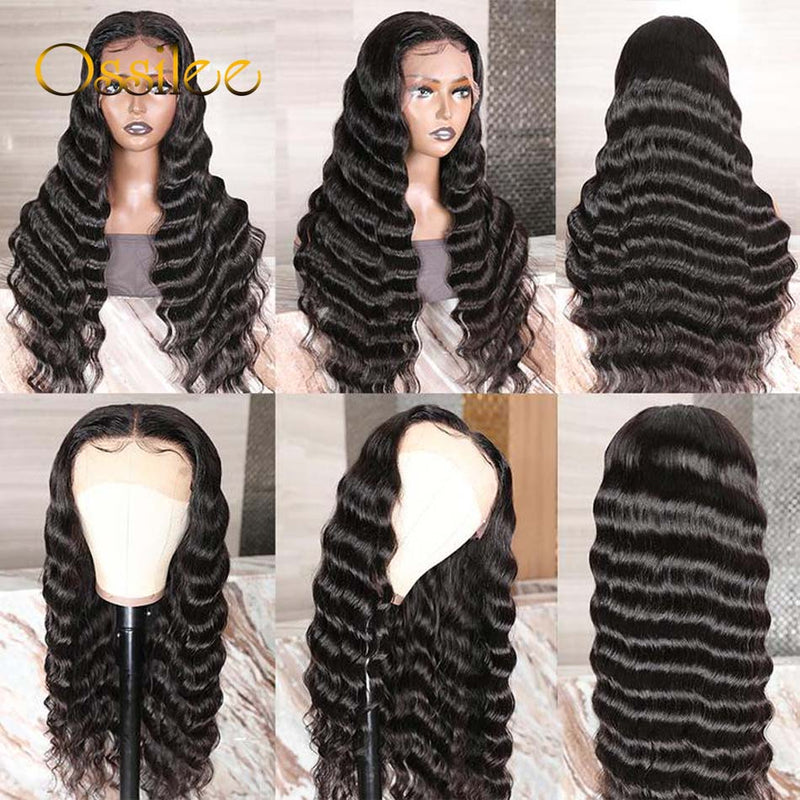 Loose Deep Wave Wig 13x4 Lace Frontal Wigs Brazilian Curly Virgin Human Hair 4x4 Closure Wigs Natural Color 11A Grade - Ossilee Hair