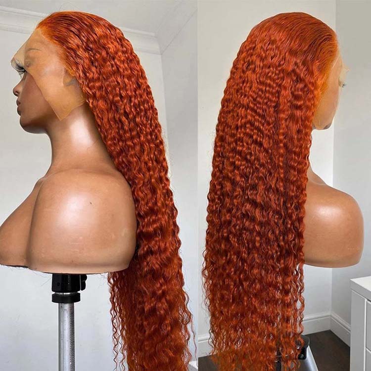 Ossilee Giner Orange Color Wig 13x4 HD Lace Front Human Hair Wigs Water Wave Swiss Lace - Ossilee Hair