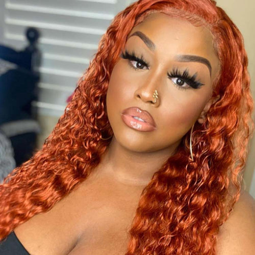 Ossilee Giner Orange Color Wig 13x4 HD Lace Front Human Hair Wigs Water Wave Swiss Lace - Ossilee Hair