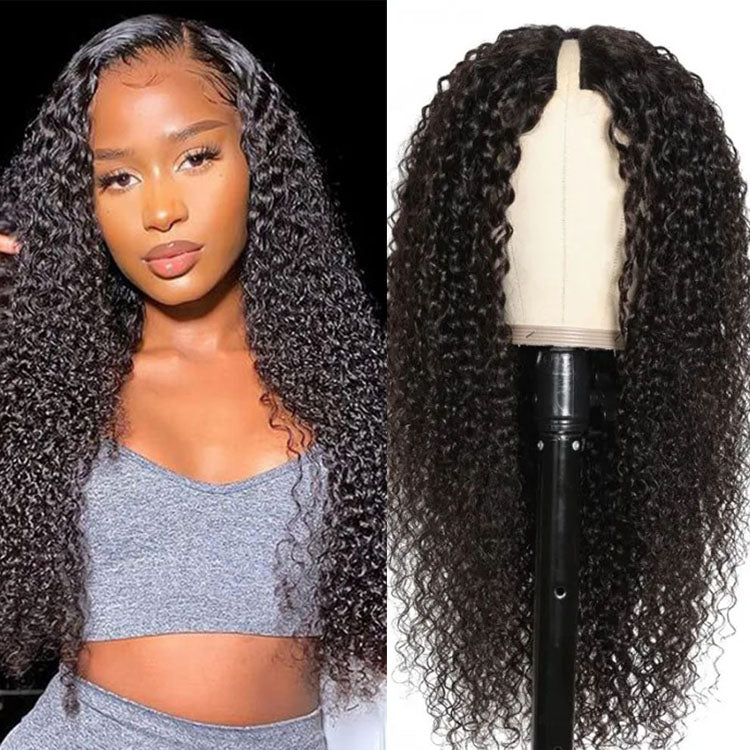 Super Natural V part & U part Glueless Human Hair Wigs Jerry Curly Wig Easy to Install Tight and Breathable - Ossilee Hair