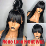 Full Machine Made Straight Human Hair Wigs with Bang Glueless wig with Bangs Brazilian Human Hair Wigs for Women - Ossilee Hair