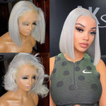 13x4 Short Straight Bob Lace Front Wig Grey Color Human Hair Bob Wig - Ossilee Hair