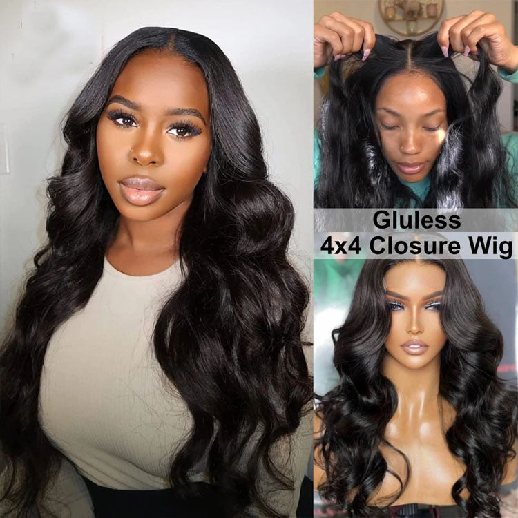 Pre Cut Lace Glueless Wig Human Hair Body Wave 4x4 5x5 HD Lace Closure Wig