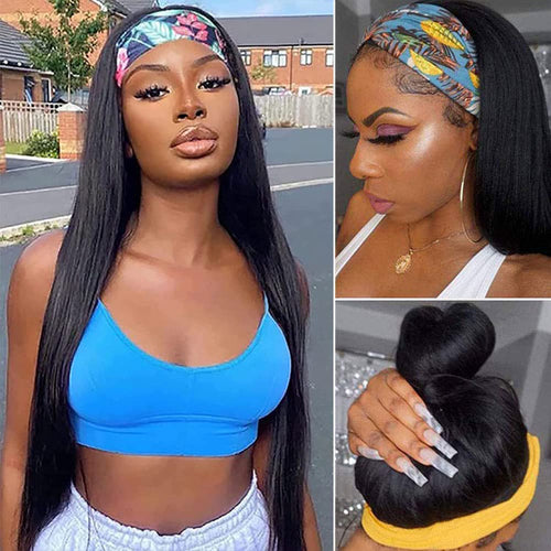 Straight Headband Wig Glueless Human Hair Wigs for Black Women None Lace Front Wig 10A Grade - Ossilee Hair