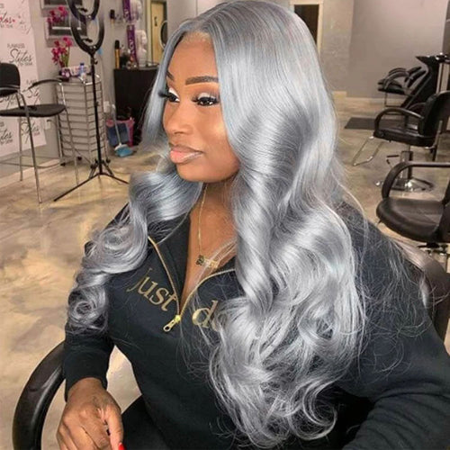 5x5 HD Lace Closure Wig Body Wave Grey Lace Front Wig Dark Ash Blonde Human Hair Closure Wigs Customized - Ossilee Hair