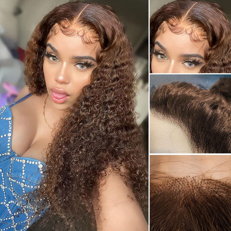 4x4/5x5/13x4 Chocolate Brown Curly Lace Front Wigs Human Hair Colored HD Lace Wigs Pre Plucked Natural Hairline - Ossilee Hair
