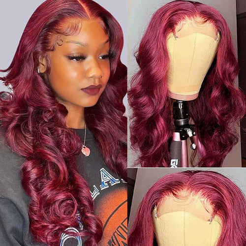 4x4 HD Lace Closure Wigs 99J Burgundy Color Straight/Body Wave Lace Front Human Hair Wigs - Ossilee Hair