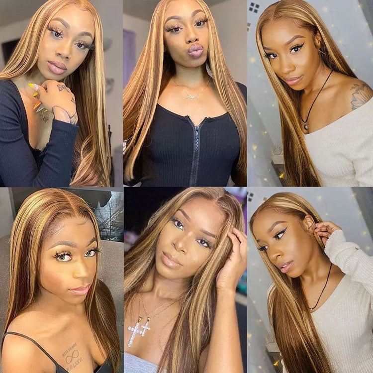 13x4/13x6 HD Lace Front Wigs Straight 4/27 Highlight Human Hair Wigs Customized Piano Color - Ossilee Hair