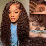 Chocolate Brown Water Wave Wig 13x4 HD Lace Frontal Wig Human Hair - Ossilee Hair
