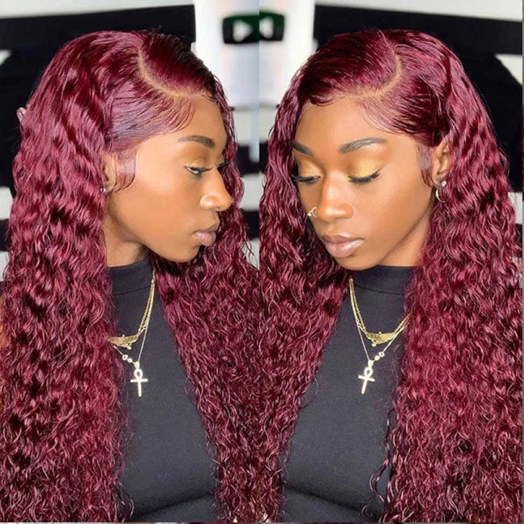 5x5 Water Wave HD Lace Closure Wig 99j Burgundy Lace Wig for Women Brazilian Virgin Hair - Ossilee Hair