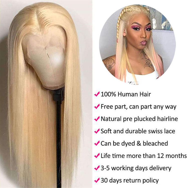 613 Blonde Lace Front Human Hair Wigs Pre Plucked 4x4/13x4 Frontal Wig Glueless Straight Human Hair Wig 10A Grade - Ossilee Hair