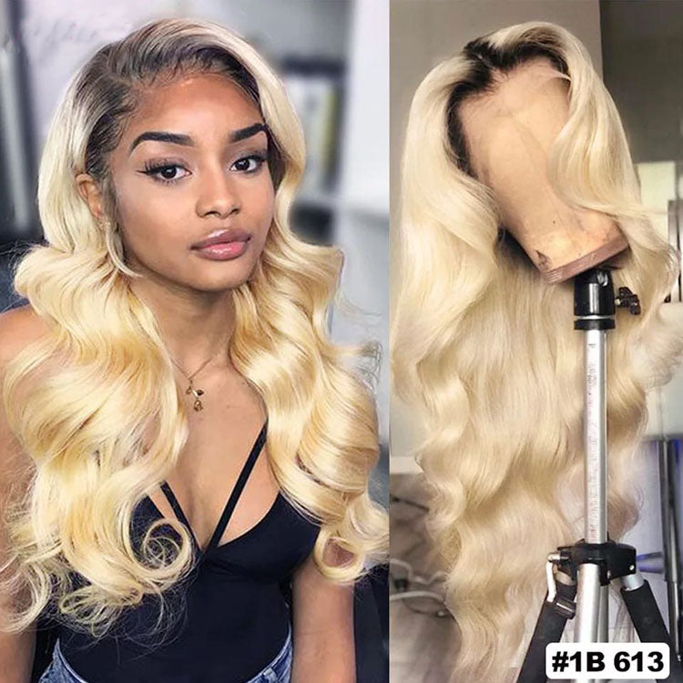 Ombre Blonde Lace Wigs 4x4/13x4 Lace Front Human Hair Wigs 1b 613 Body Wave Human Hair Wig - Ossilee Hair