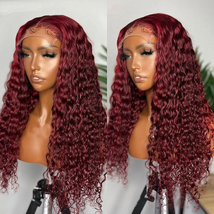 5x5 Water Wave HD Lace Closure Wig 99j Burgundy Lace Wig for Women Brazilian Virgin Hair - Ossilee Hair