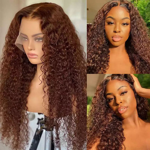 4x4/5x5/13x4 Chocolate Brown Curly Lace Front Wigs Human Hair Colored HD Lace Wigs Pre Plucked Natural Hairline - Ossilee Hair