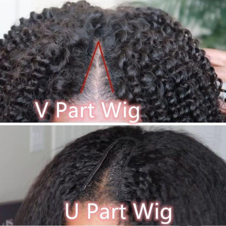 Super Natural V part & U part Glueless Human Hair Wigs Jerry Curly Wig Easy to Install Tight and Breathable - Ossilee Hair