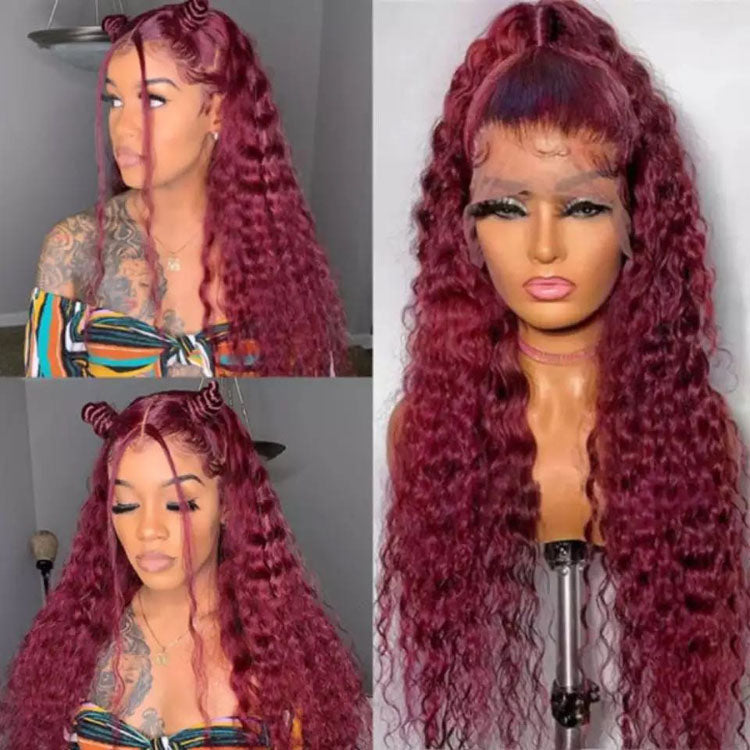 5x5/13x4 HD Lace Closure Wigs 99j Color Red Loose Deep Wave Human Hair Wigs Transparent Lace Frontal Wigs 10A Grade - Ossilee Hair