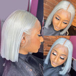 13x4 Short Straight Bob Lace Front Wig Grey Color Human Hair Bob Wig - Ossilee Hair